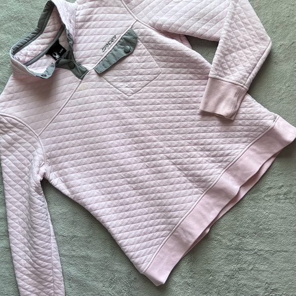 Spyder Tops - Spyder Quilted Diamond Pullover Sweatshirt Snap Closure Cotton Top Light Pink